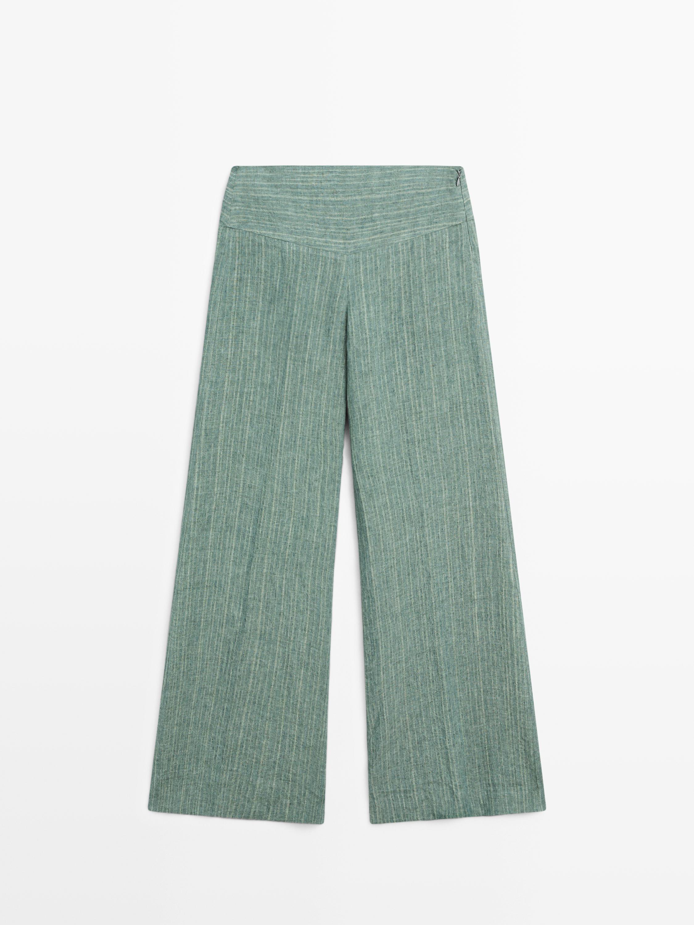Striped flowing trousers with corset belt detail